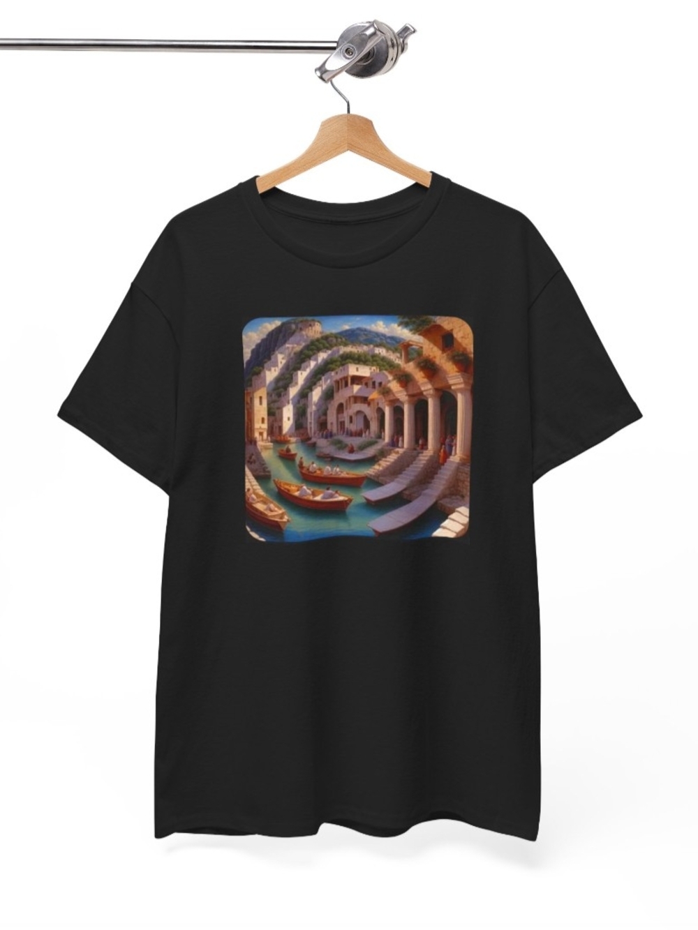 Gildan Black Short Sleeve Tee with Colorful Canal Artwork